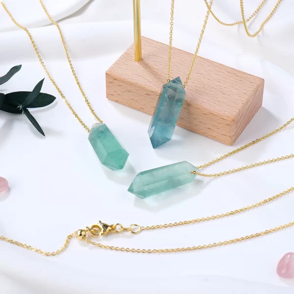 Green Blue Fluorite Crystal Double Point healing necklace