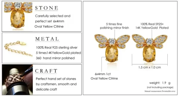 Natural Citrine earrings measurement